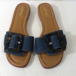 J. McLaughlin denim with buckle slide sandal.  EUC. Sz 8